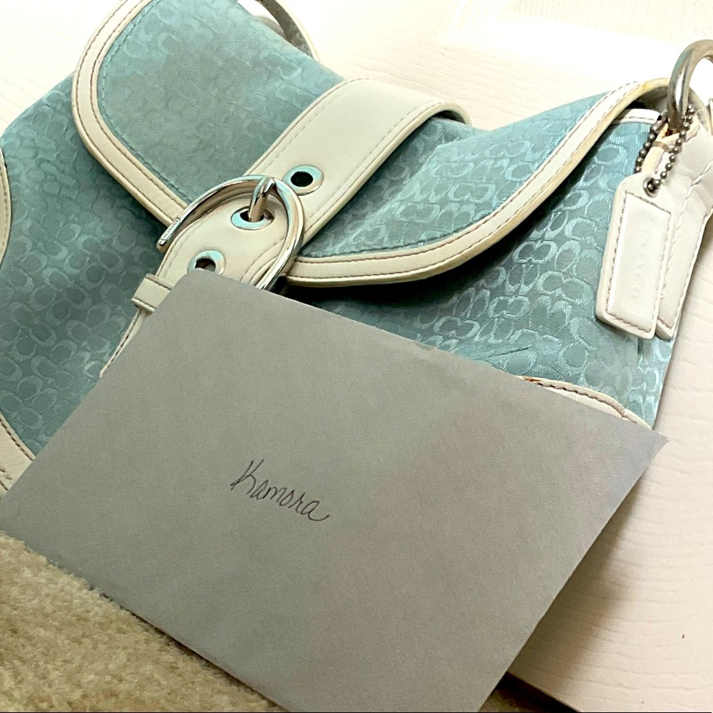 Teal and White Coach Purse 👜